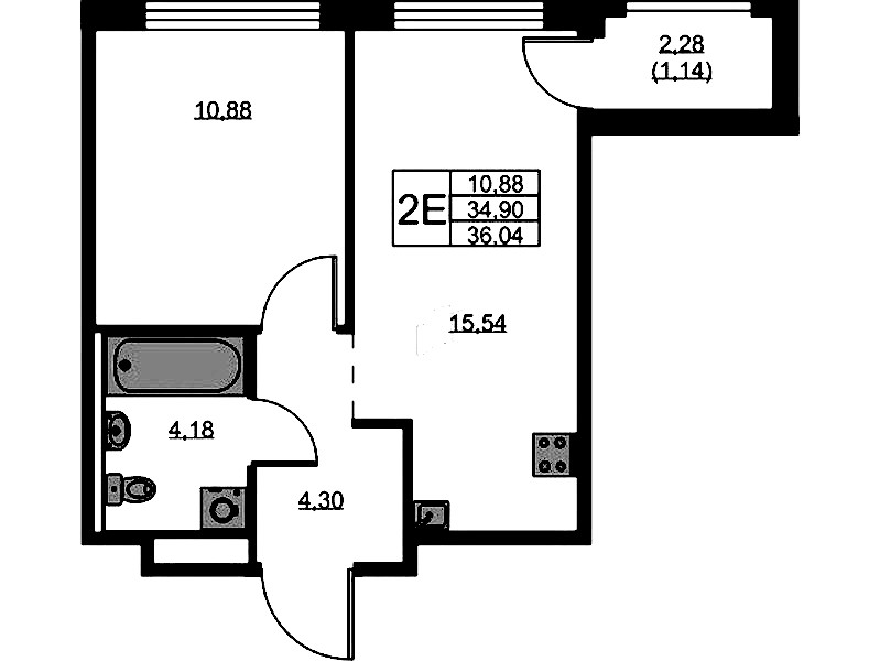 1-комнатная квартира 36.04 м², 5/9 эт., ЖК «GloraX Новоселье»